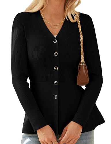 Grace Karin Women's Cardigans Knit Long Sleeve V-Neck Button Down Lightweight Ladies Jackets Elegant Bolero Shrugs Black M