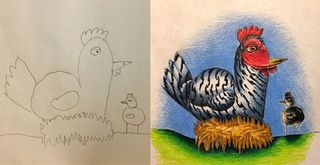 Dad colours in kids drawings