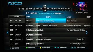 A picture of the on-screen TV channel guide on the Humax DTR-T1010 YouView PVR