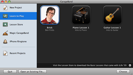 GarageBand '09 artist lessons