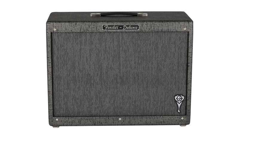 The GB Hot Rod Deluxe 112 Enclosure meanwhile is a closed back cab, also with silver-strange grille cloth and GB logo badge