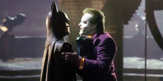 Michael Keaton's Batman grabbing Jack Nicholson's Joker
