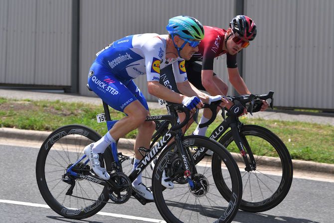 Dries Devenyns (Deceuninck-QuickStep) and Pavel Sivakov (Team Ineos) work together in the closing stages of the race