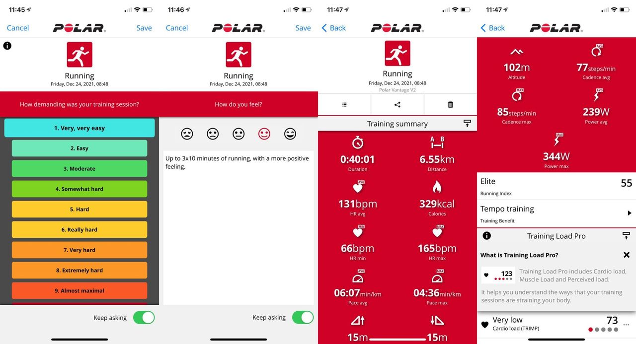 In-app run data