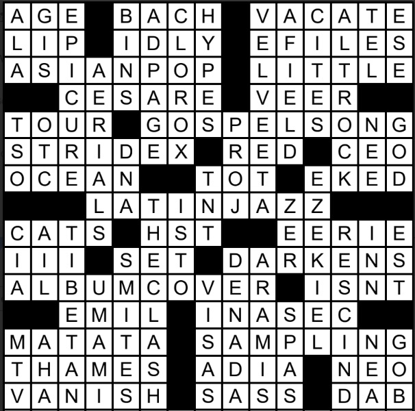 A solved crossword puzzle.
