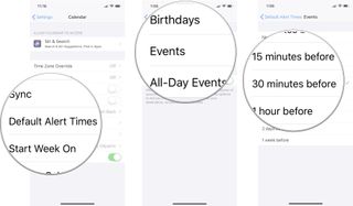 Tap Default Time Alerts, then tap a type of alert, then pick a time