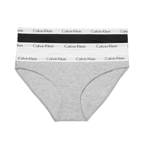 Calvin Klein Carousel Logo Cotton Stretch Bikini Panties, Multipack, Black/white/grey Heather, Medium