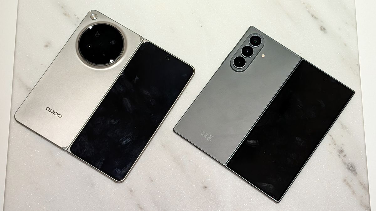 The Samsung Galaxy Z Fold 8 Ultra and Oppo Find N6 resting on a table