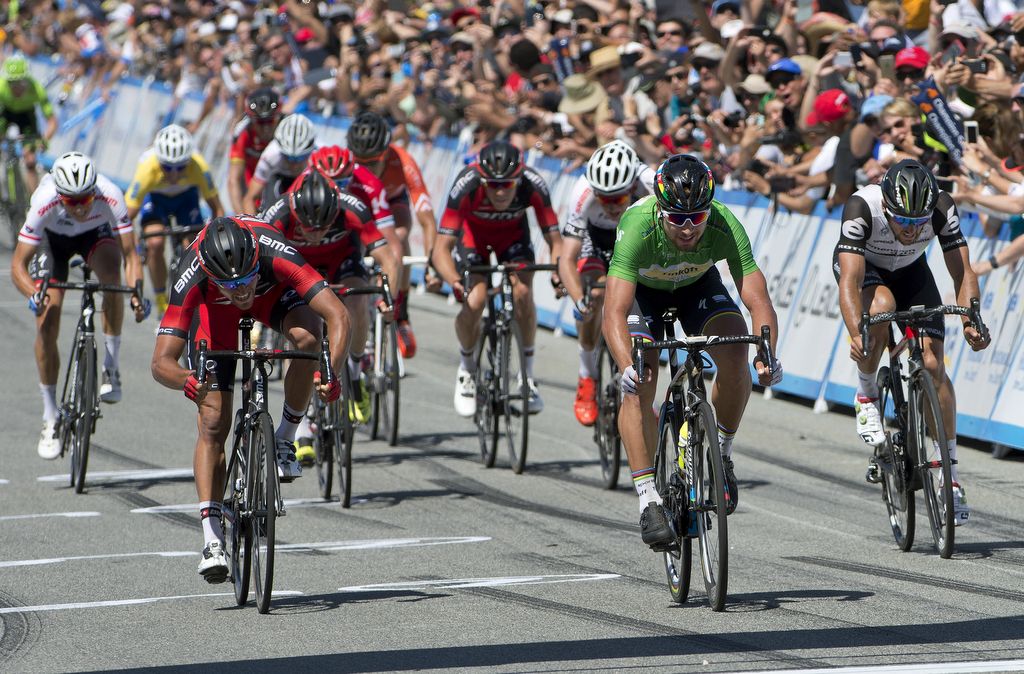 Greg Van Avermaet throws his bike in vain