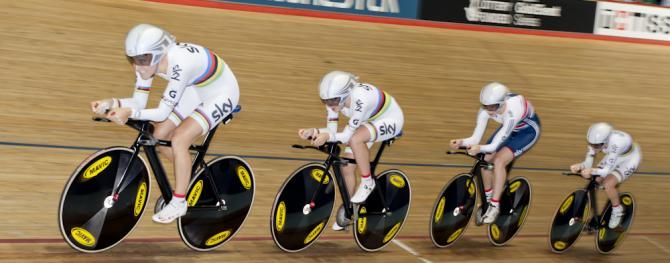 The Great Britain team pursuit quiartet head for gold