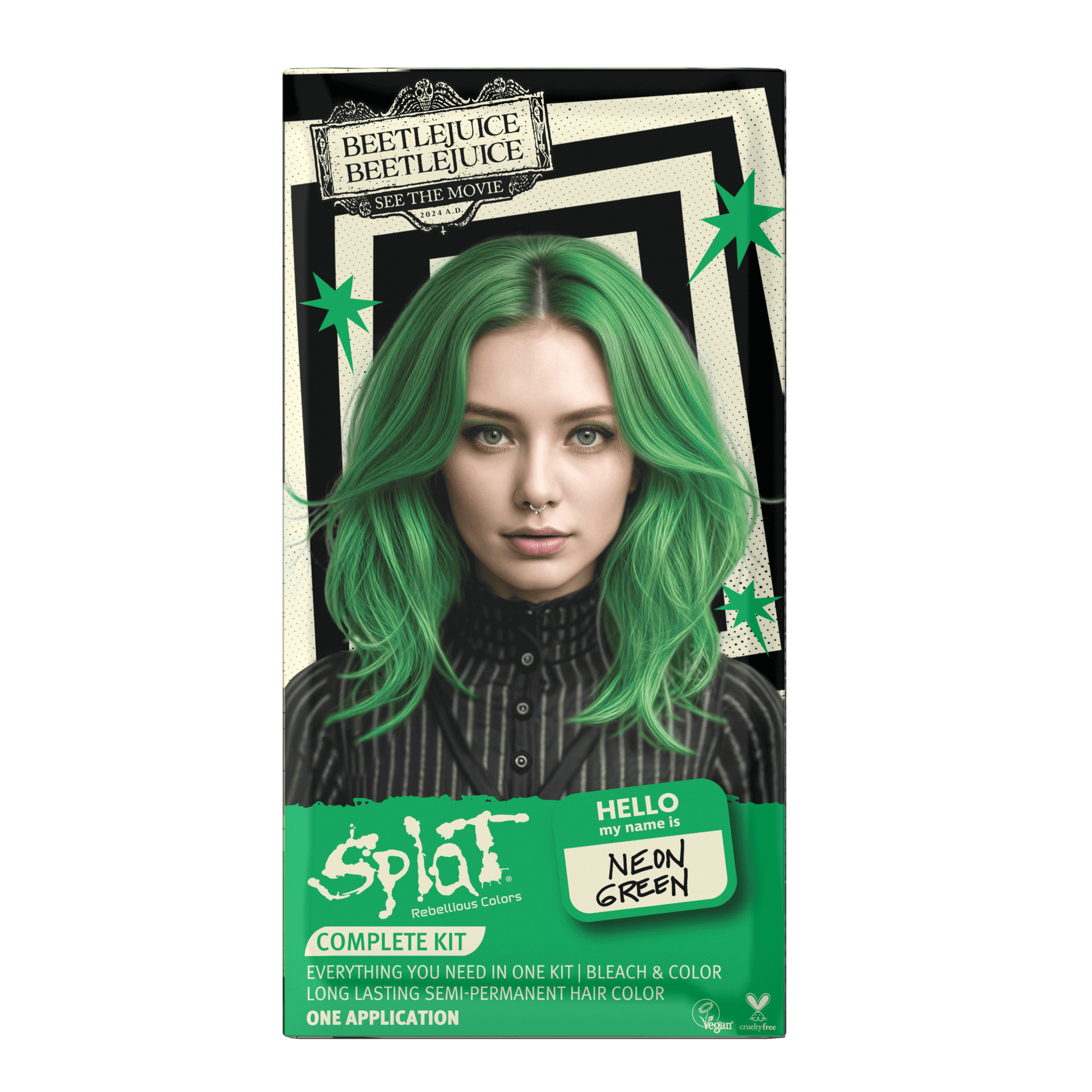 Beetlejuice Beetlejuice Neon Green - Complete Semi-Permanent Hair Dye Kit with Bleach