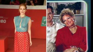 L-Jessica Chastain, R-Jessica Chastain as Tammy Faye