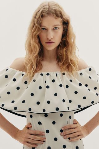 Off-The-Shoulder Polka Dot Dress