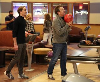 Barney and Bradley bowling in Bradley Walsh & Son: Breaking Dad
