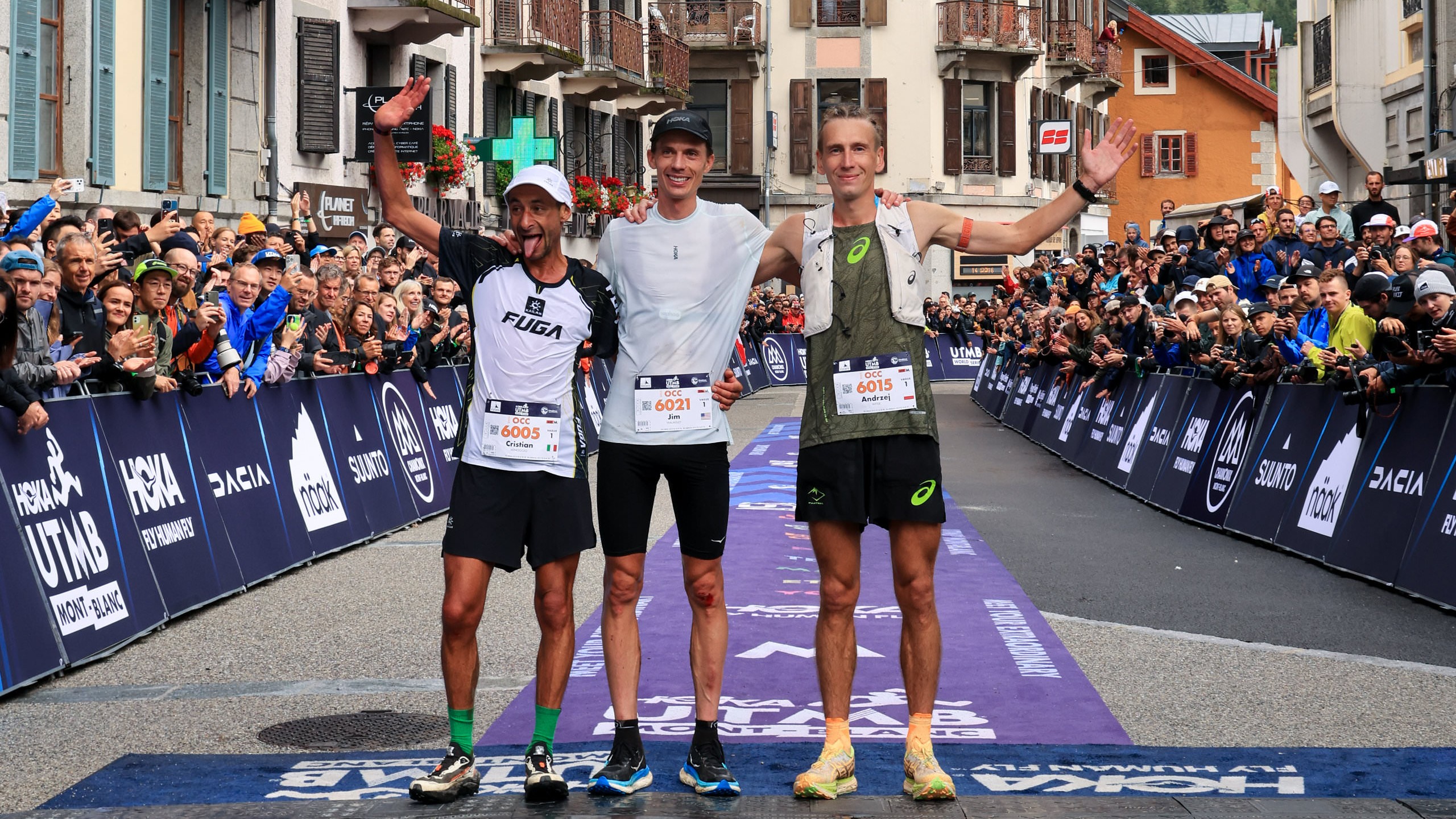 The men&#039;s podium at the 2025 OCC at UTMB World Series Finals
