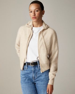 Brushed Cashmere Zip-Up Sweatshirt