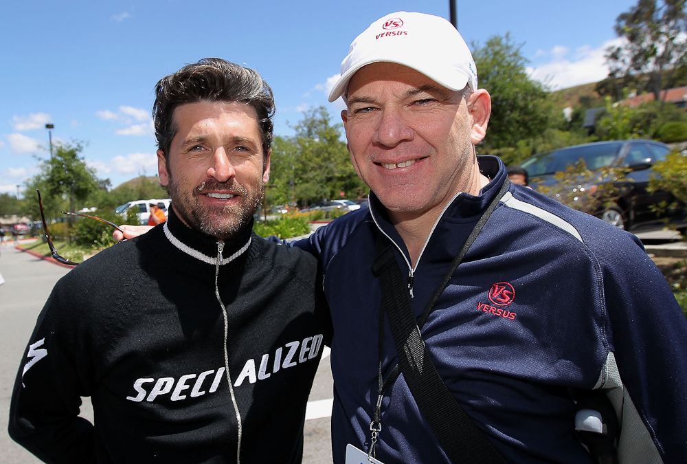 Bob Roll meets with cycling advocate Patrick Dempsey in 2010.