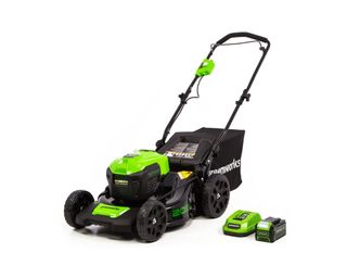 Image of green Greenworks mower