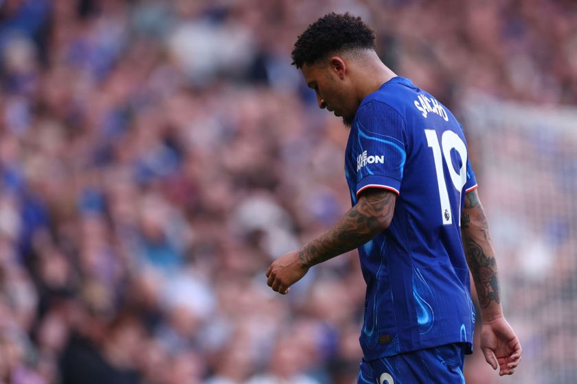 LONDON, ENGLAND - MARCH 9: Jadon Sancho of Chelsea during the Premier League match between Chelsea FC and Leicester City FC at Stamford Bridge on March 9, 2025 in London, England. (Photo by Shaun Brooks - CameraSport via Getty Images)