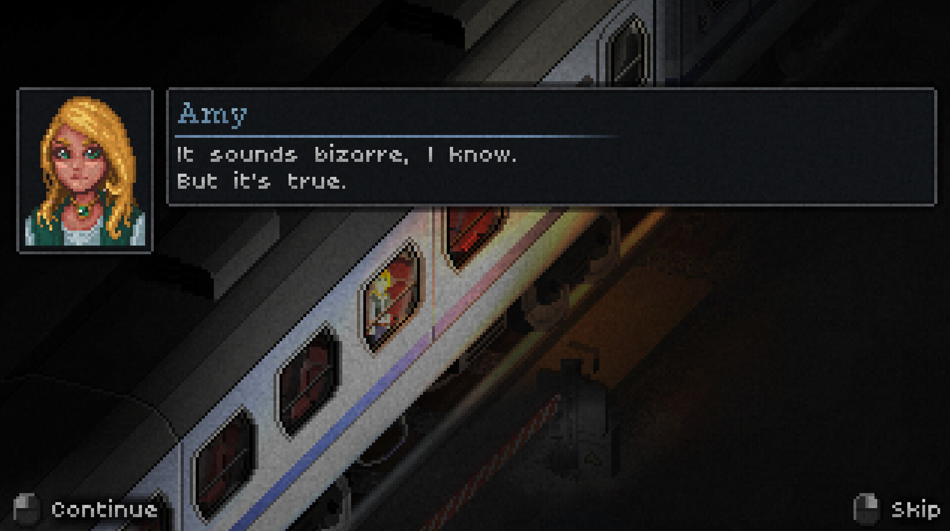 Deep Sleep: Labyrinth of the Forsaken screenshot of Amy on a bullet train traveling by subway