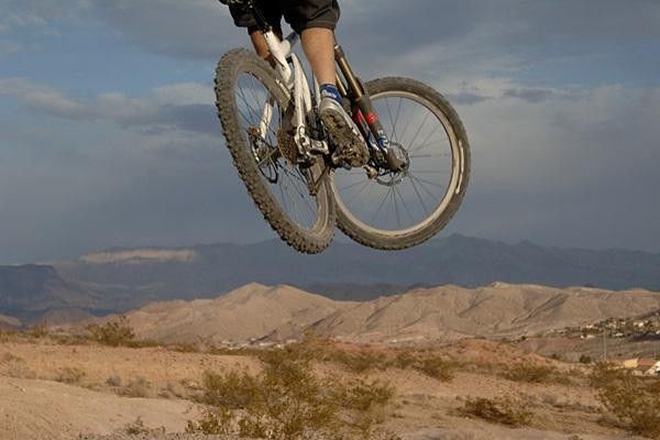Michelin's Mountain A.T. in mid-flight at Bootleg Canyon, NV.