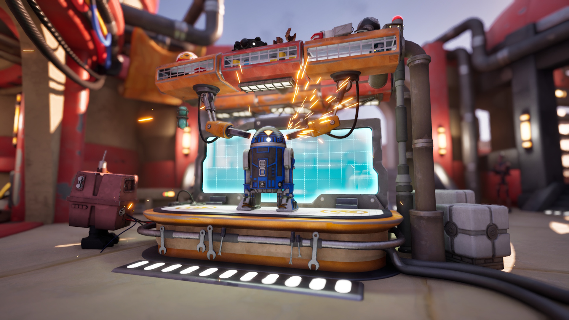 Epic Games Star Wars toolkit image of Droid Tycoon making a droid at a workbench