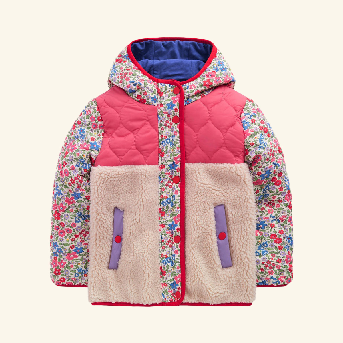 Boden, Janie Borg Mix Jacket-Rose Pink Flowerbed