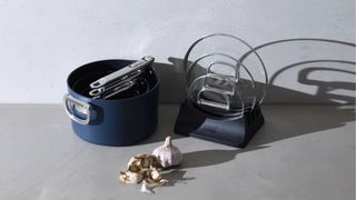 Joseph Joseph space-saving cookware on a grey countertop