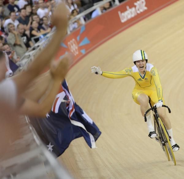 Anna Meares (Australia) celebrates after winning