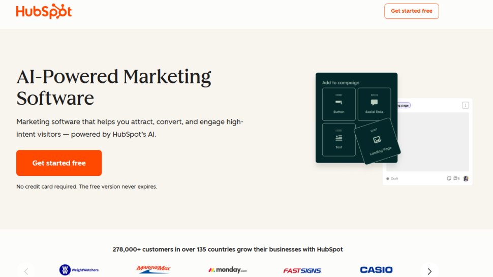 Website screenshot of Hubspot Marketing Hub (February, 2026)
