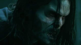 Jared Leto snarling in vampire form in Morbius.