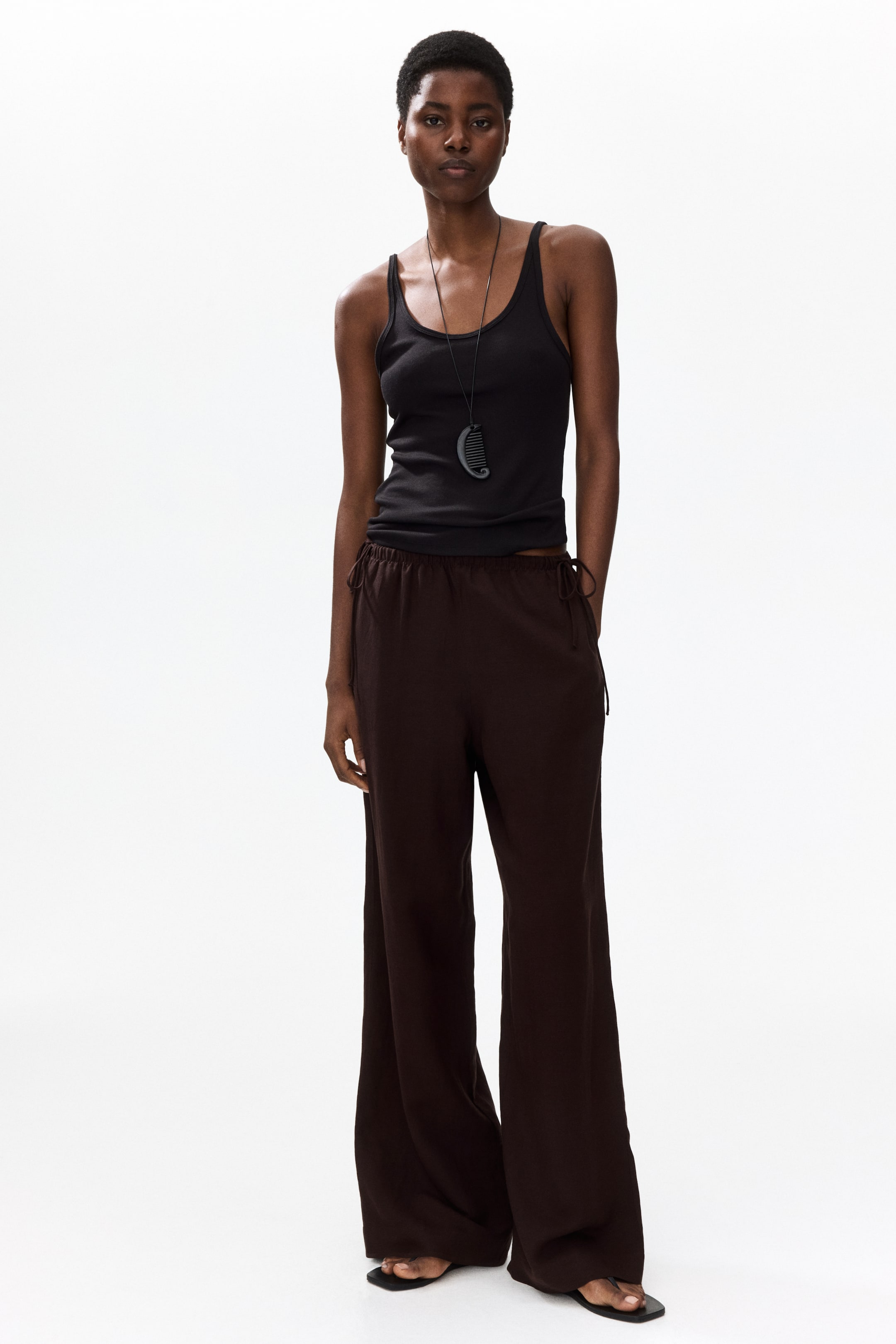 Linen-Blend Drawstring Trousers