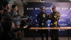 Ukraine’s Eurovision entry this year is the electronic duo Tvorchi, seen at a press conference in Kyiv