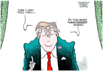 Political Cartoon U.S. Trump Bloviation Best Narcissist Ever Rally Speech