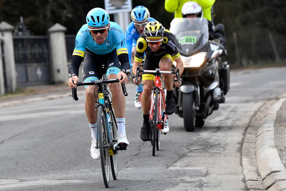 Luis Leon Sanchez drives the late breakaway during Paris-Nice stage 3