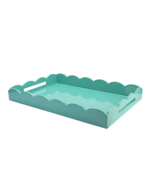 Turquoise Large Lacquered Scallop Ottoman Tray