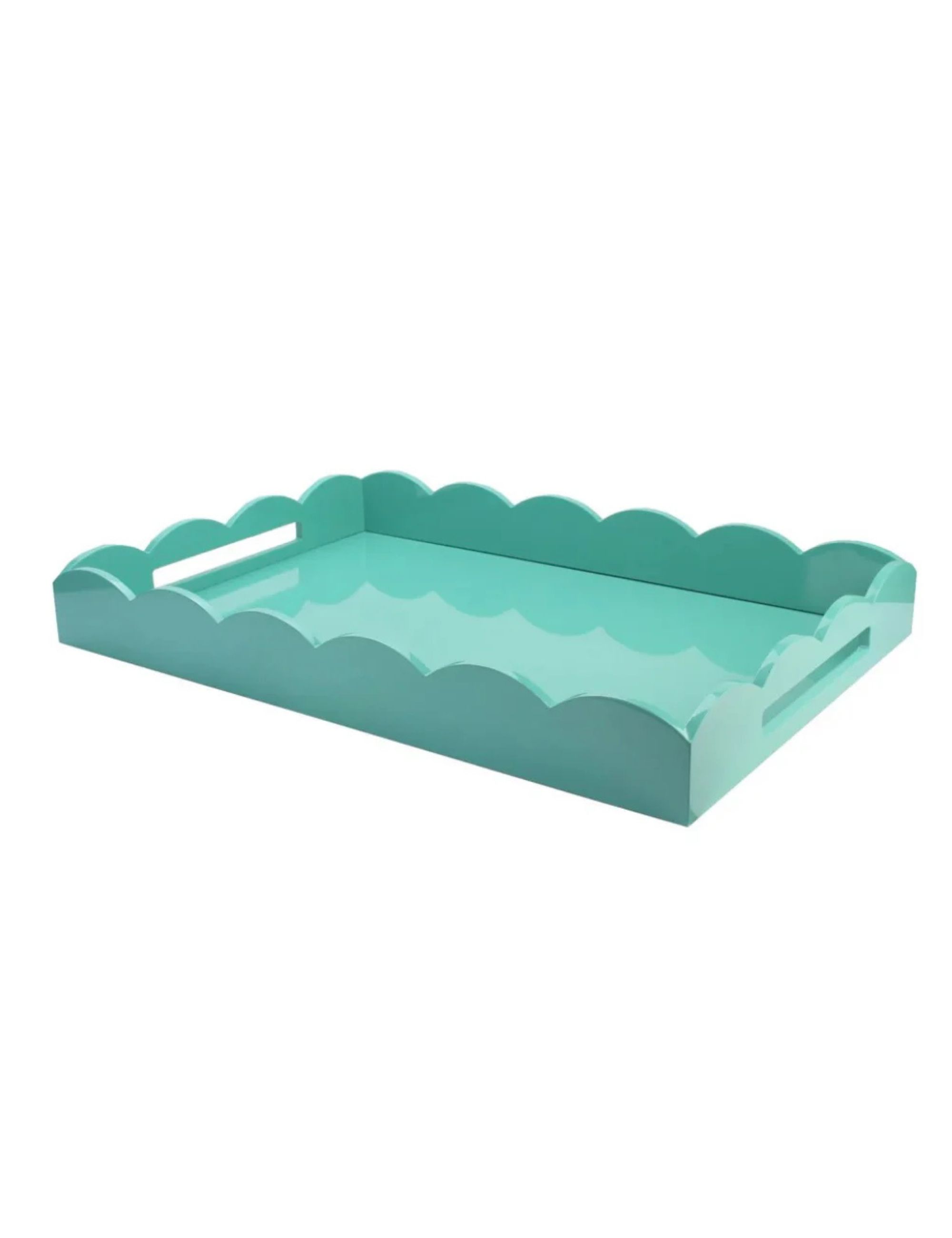 Turquoise Large Lacquered Scallop Ottoman Tray