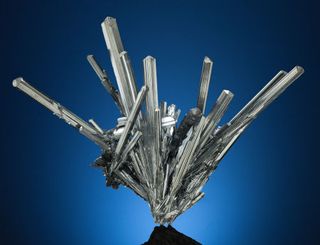 These stibnite "swords," made of the elements antimony and sulfur, were up for auction on June 2, 2013, with an opening bid of $32,500. This frozen firework of a mineral was found in the Lushi Mine in Henan, China and measures 9 by 10 by 4 inches (23 by 25 by 10 cm).