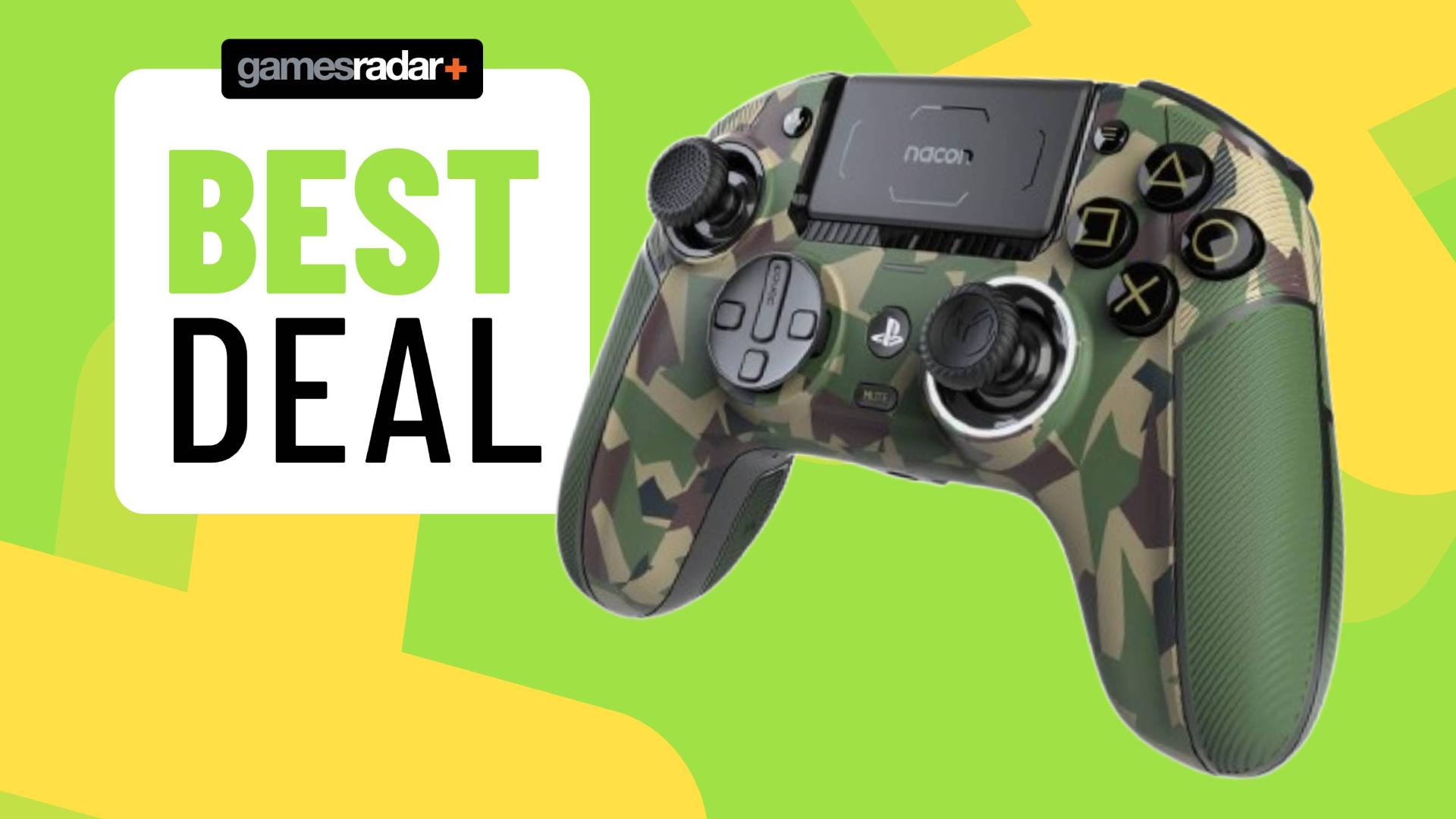 Product image of the Field Camo version of the Nacon Revolution 5 Pro controller sitting on a light green GamesRadar+ background.