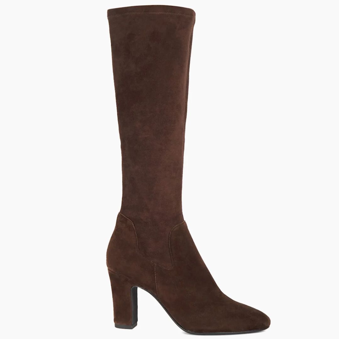 Dune Brown Block Heel Knee High Boots