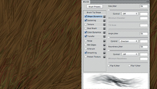Using Angle Jitter set to Direction with a custom brush is great for painting hair and fur