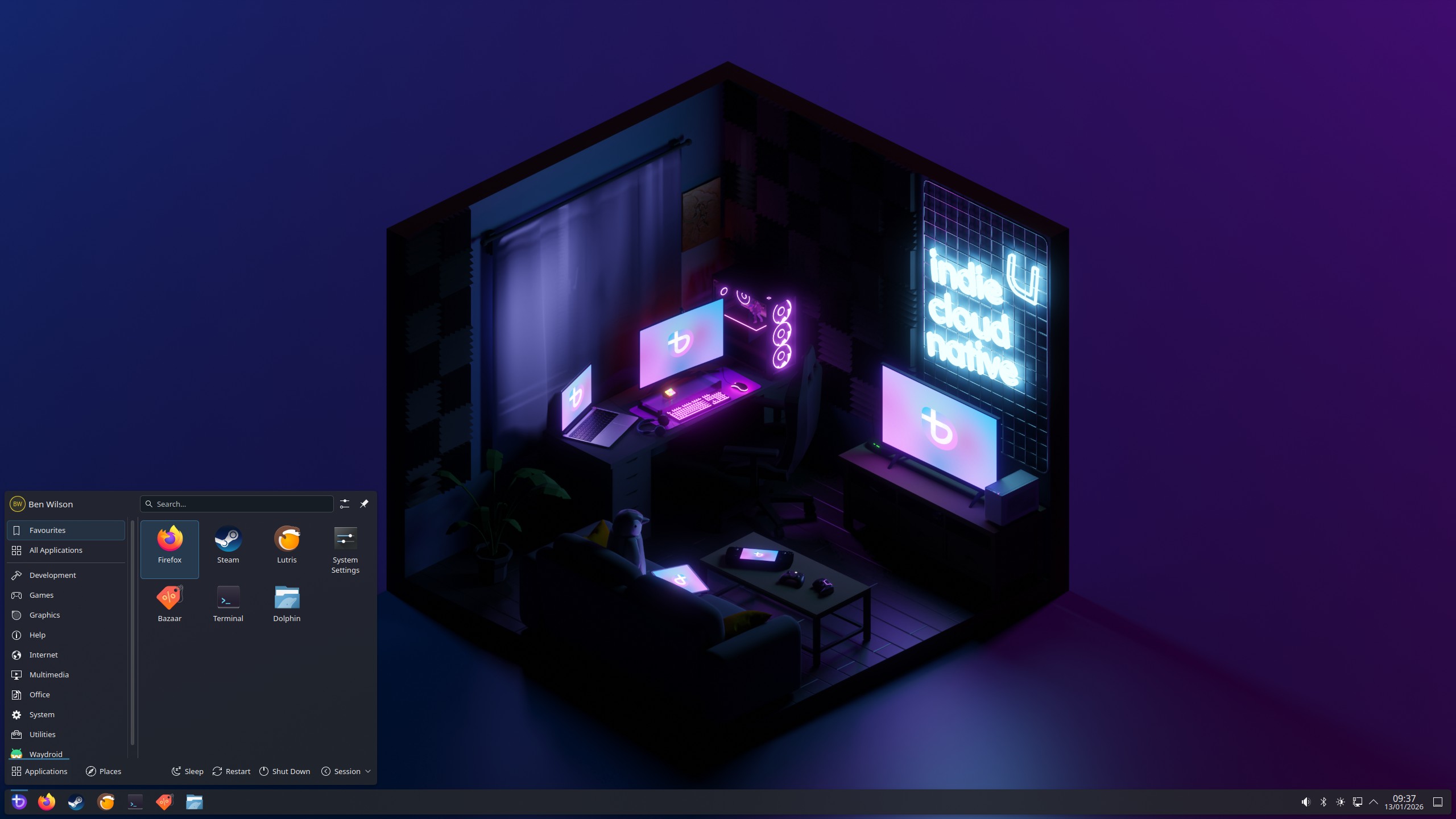 Bazzite desktop screenshot showing desktop UI and app examples