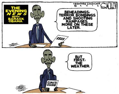 Obama cartoon U.S. News Terrorism Climate Change