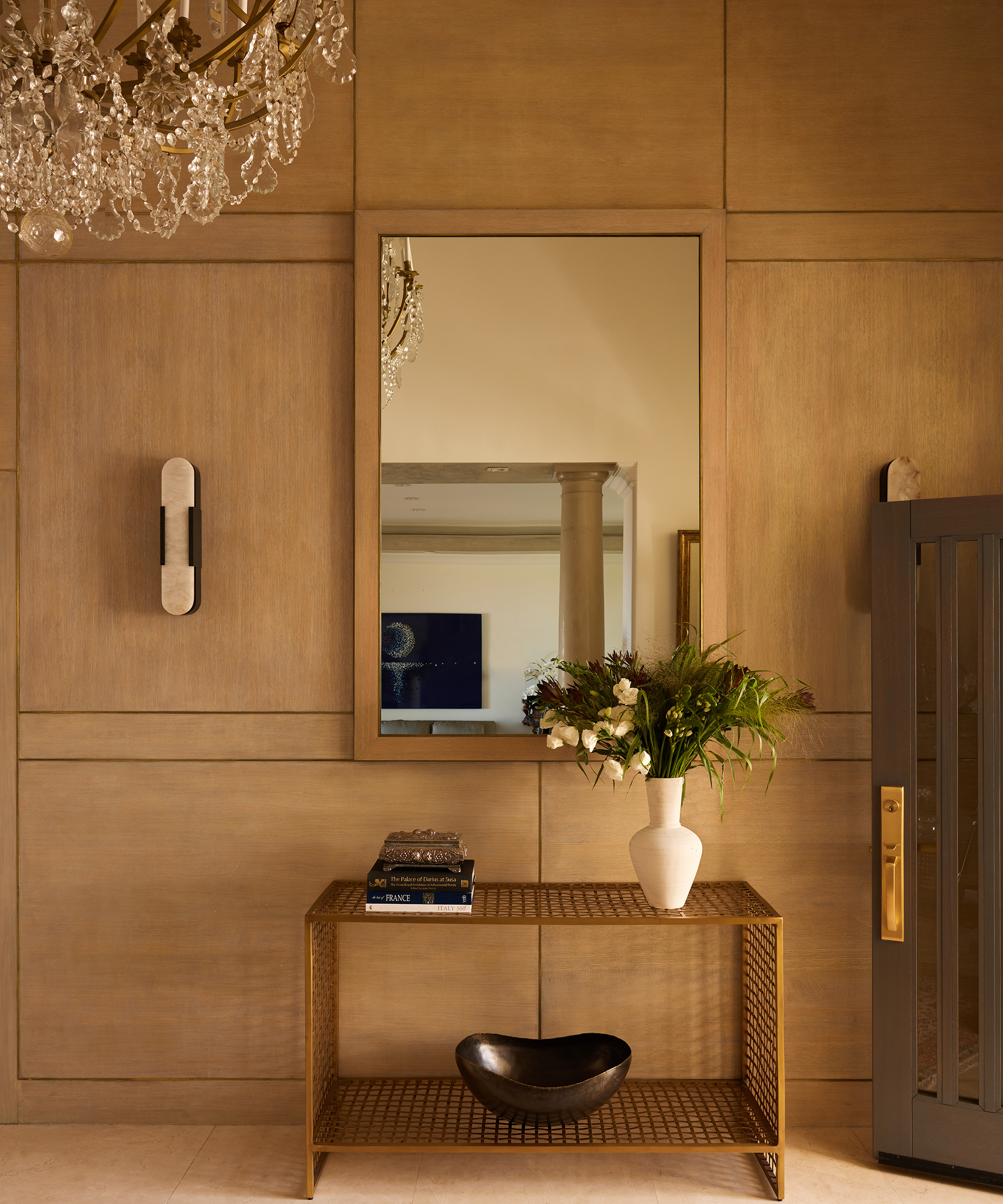 mirror on a wood wall