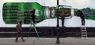 Graffiti Life arranged 400 customised Grolsch bottles over a giant wall mural for the Celebrating 400 Years of Originality campaign