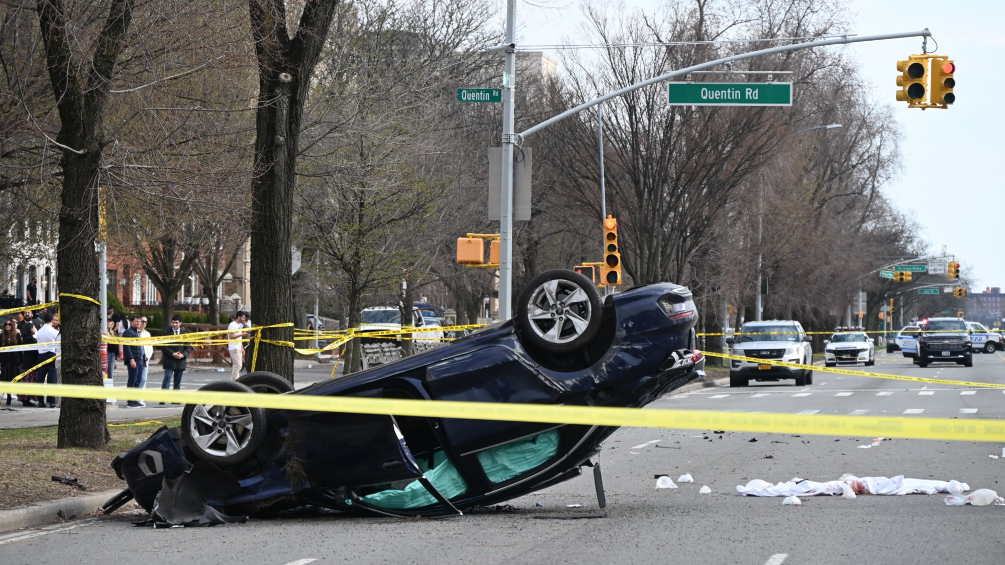 A view of a deadly car crash in Brooklyn, New York, on March 29, 2025.