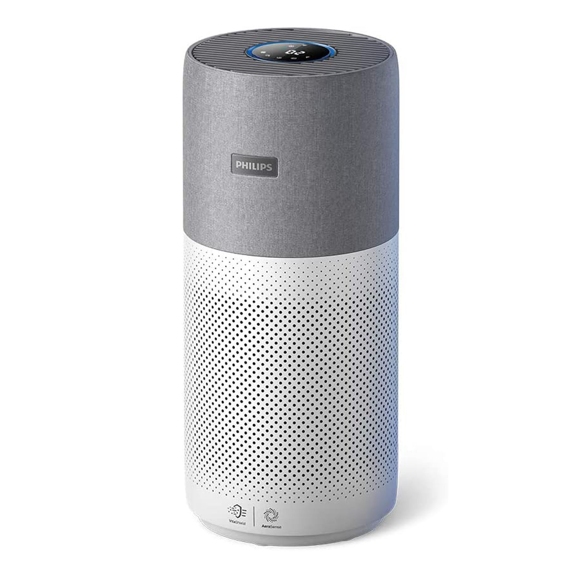 The Philips AC3033/30 Expert Series 3000i Connected Air Purifier a grey cylinder design