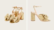 Camellia Bow Heel With Ankle Strap + Metallic bow block heel sandals gold