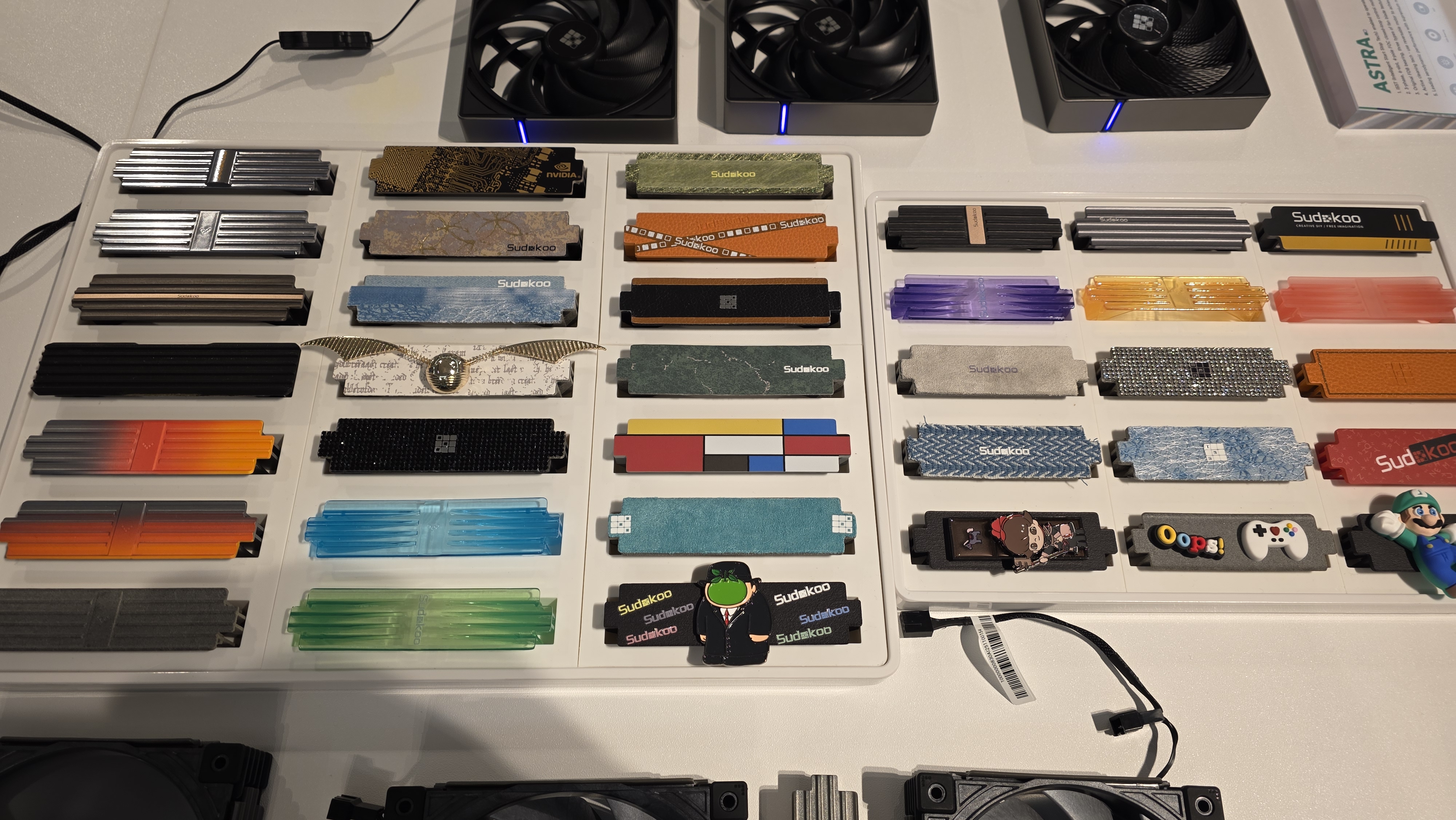 Sudokoo's Mach and Astra fans, plus 3D printed stickers.