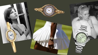 a collage of three women&#039;s watches and three women wearing watches